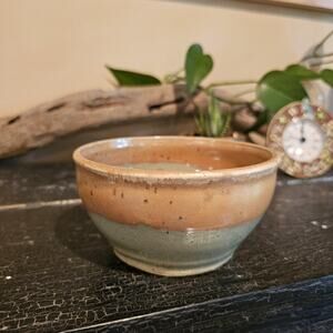 Hand Thrown Ceramic Soup Bowl in Sage Green and Tan